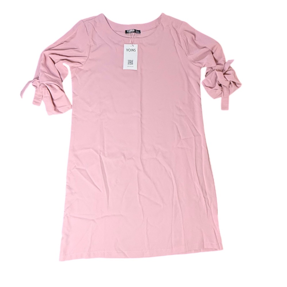YOINS Pink Mini Dress Tie Sleeve Casual T-Shirt Dress Women's Size S